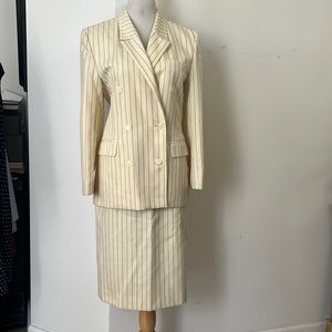 Ivory wool pin stripe power suite by Planet made in England - blazer and skirt